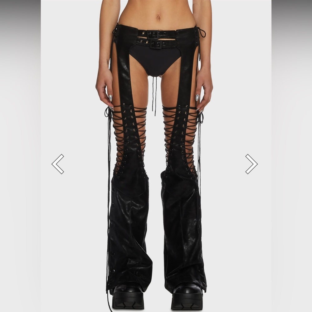 Dolls Kill Darker Wavs Compression Lace Up Chaps - Black